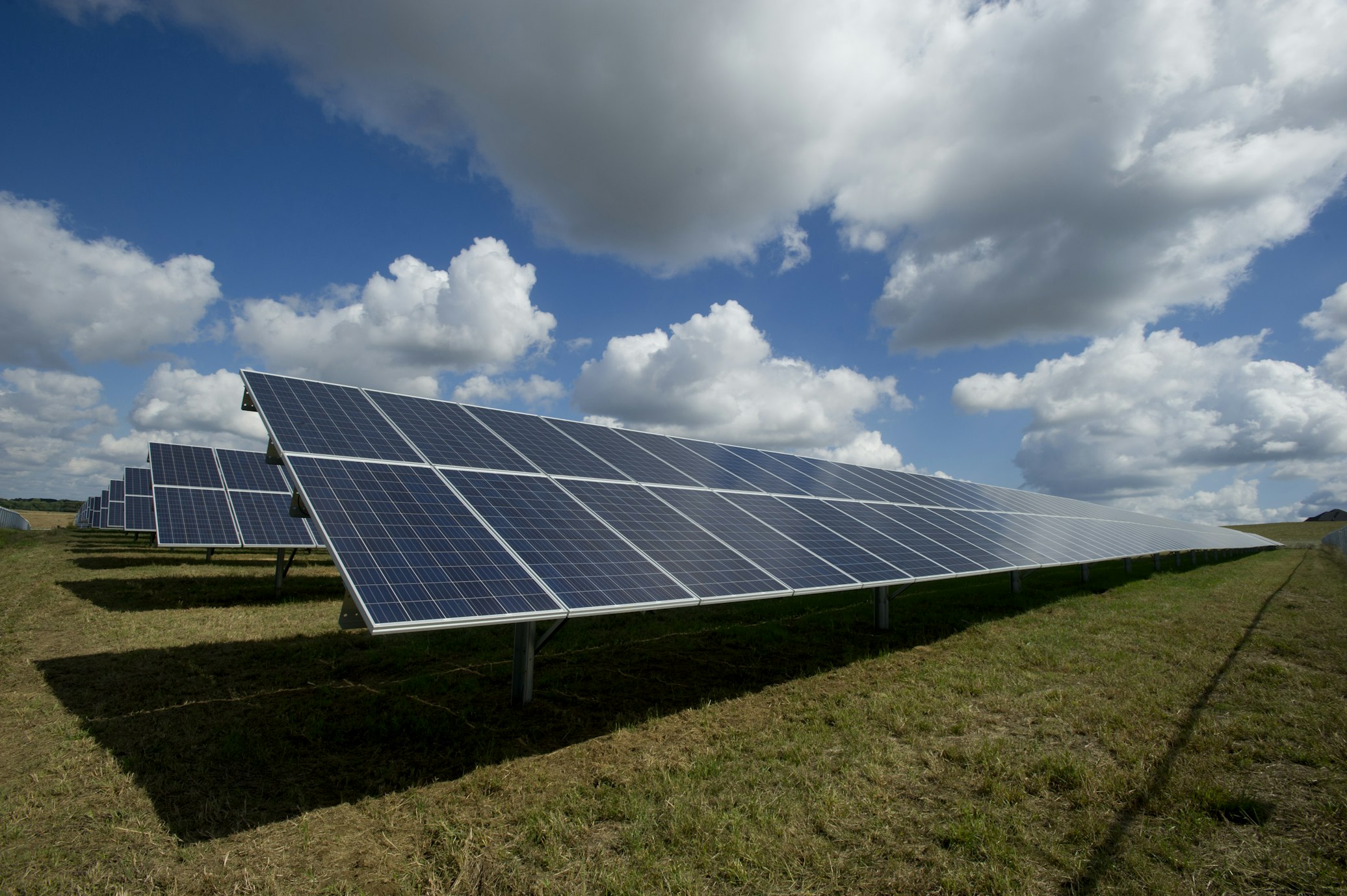 Residential solar panels on Bahamian home with palm trees